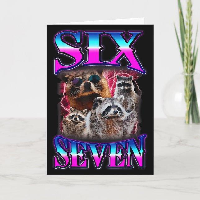 Funny Six Seven 67 Meme 67 Racoon Meme Bootleg Gra Card (Front)