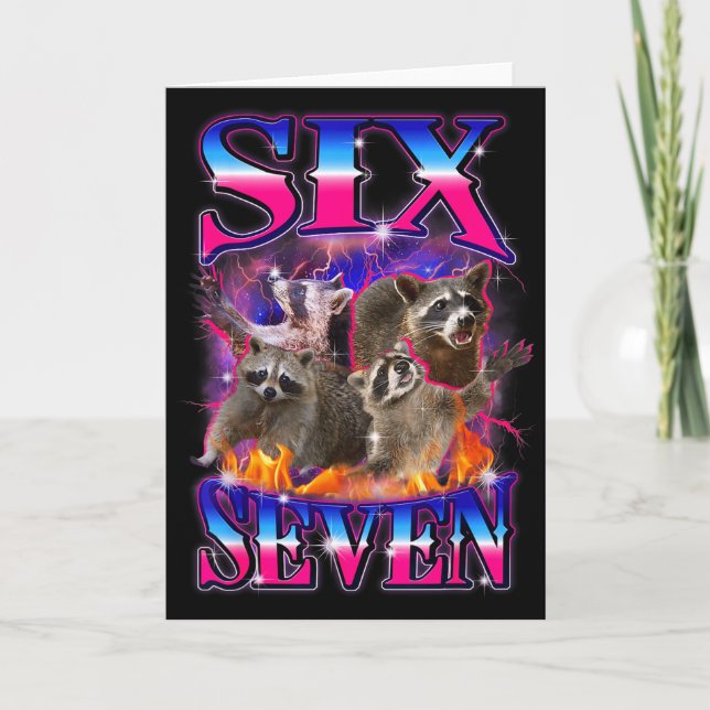 Funny Six Seven 67 Meme 67 Racoon Meme Bootleg Gra Card (Front)