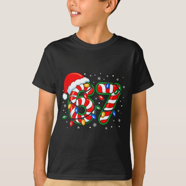 Funny Six Seven 67 Meme 6 7 Christmas Candy Cane B T-Shirt (Front)