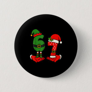 Funny Six Seven 67 Meme 6 7 Christmas Elf Hand Boy 2 Inch Round Button