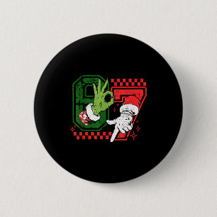 Funny Six Seven 67 Meme 6 7 Christmas Elf Hand Boy 2 Inch Round Button