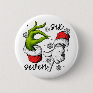 Funny Six Seven 67 Meme 6 7 Christmas Elf Hand Boy 2 Inch Round Button