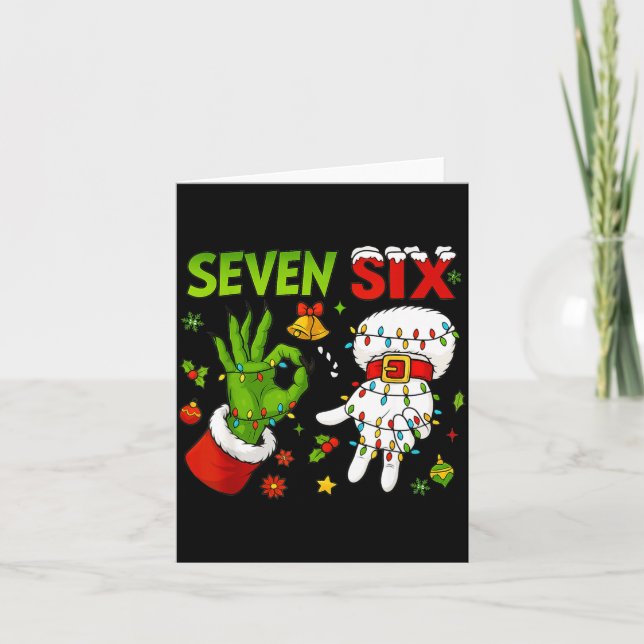 Funny Six Seven 67 Meme 6 7 Christmas Elf Hand Boy Card (Front)