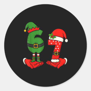 Funny Six Seven 67 Meme 6 7 Christmas Elf Hand Boy Classic Round Sticker