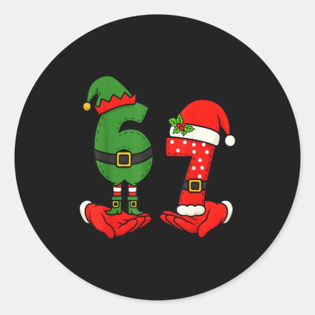 Funny Six Seven 67 Meme 6 7 Christmas Elf Hand Boy Classic Round Sticker (Front)