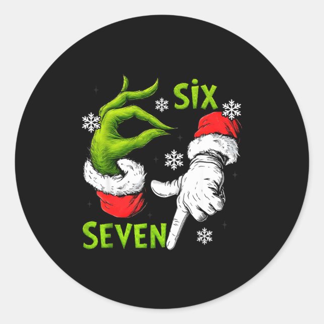 Funny Six Seven 67 Meme 6 7 Christmas Elf Hand Boy Classic Round Sticker (Front)
