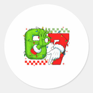 Funny Six Seven 67 Meme 6 7 Christmas Elf Hand Boy Classic Round Sticker