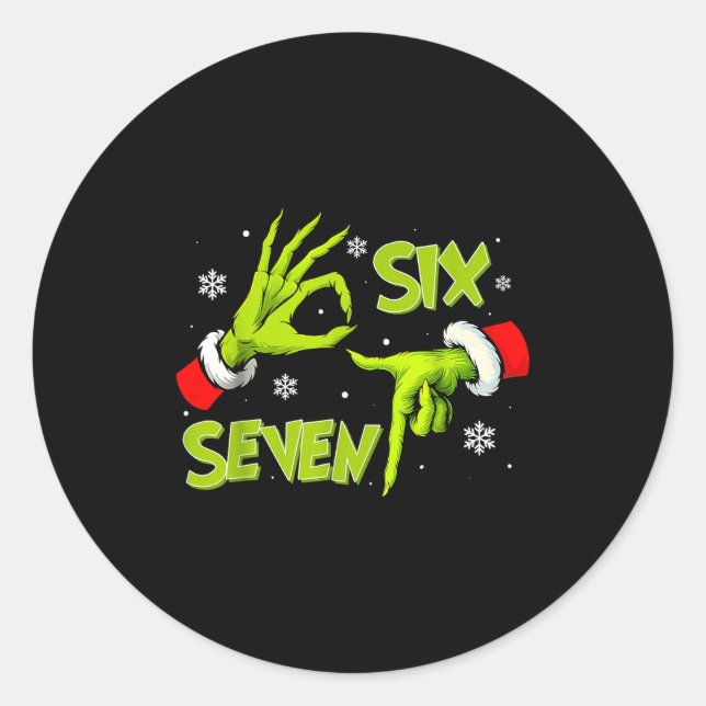 Funny Six Seven 67 Meme 6 7 Christmas Elf Hand Boy Classic Round Sticker (Front)