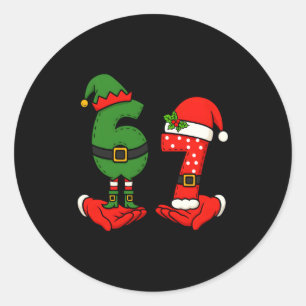 Funny Six Seven 67 Meme 6 7 Christmas Elf Hand Boy Classic Round Sticker