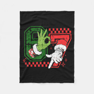 Funny Six Seven 67 Meme 6 7 Christmas Elf Hand Boy Fleece Blanket