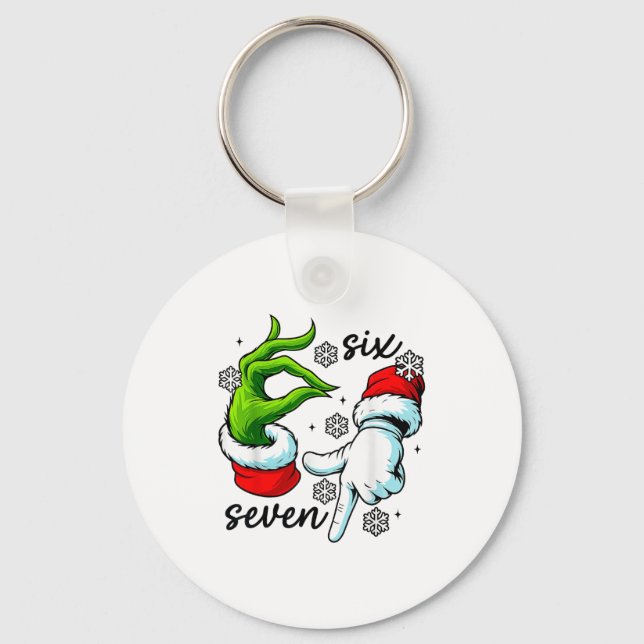 Funny Six Seven 67 Meme 6 7 Christmas Elf Hand Boy Keychain (Front)