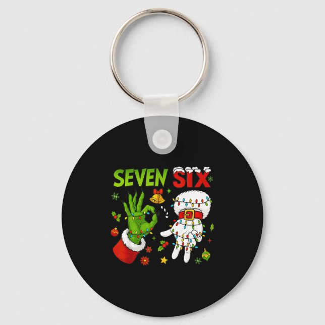 Funny Six Seven 67 Meme 6 7 Christmas Elf Hand Boy Keychain (Front)