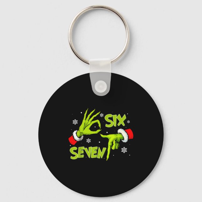 Funny Six Seven 67 Meme 6 7 Christmas Elf Hand Boy Keychain (Front)