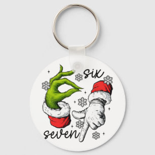 Funny Six Seven 67 Meme 6 7 Christmas Elf Hand Boy Keychain