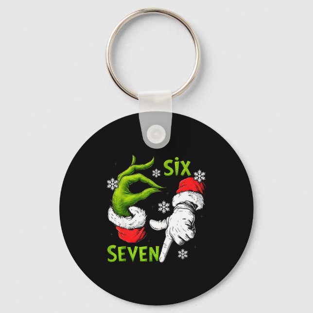 Funny Six Seven 67 Meme 6 7 Christmas Elf Hand Boy Keychain (Front)