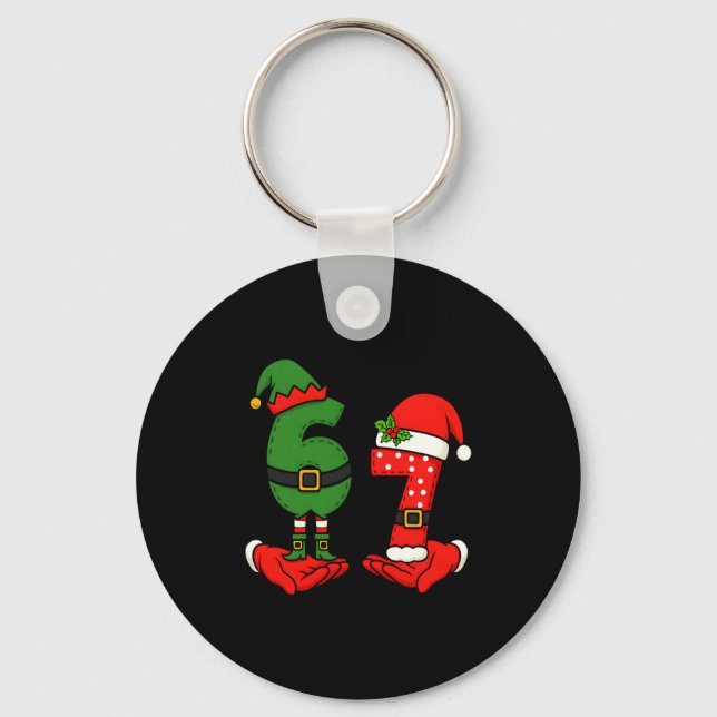 Funny Six Seven 67 Meme 6 7 Christmas Elf Hand Boy Keychain (Front)