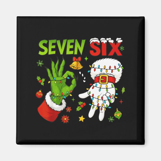 Funny Six Seven 67 Meme 6 7 Christmas Elf Hand Boy Magnet (Front)