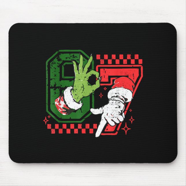 Funny Six Seven 67 Meme 6 7 Christmas Elf Hand Boy Mouse Pad (Front)