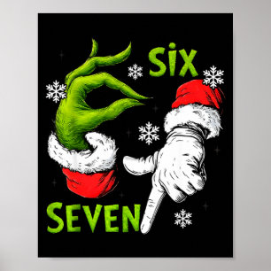 Funny Six Seven 67 Meme 6 7 Christmas Elf Hand Boy Poster