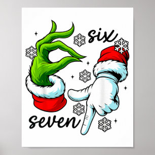 Funny Six Seven 67 Meme 6 7 Christmas Elf Hand Boy Poster