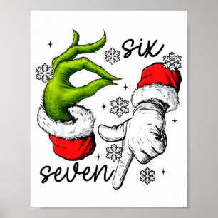 Funny Six Seven 67 Meme 6 7 Christmas Elf Hand Boy Poster
