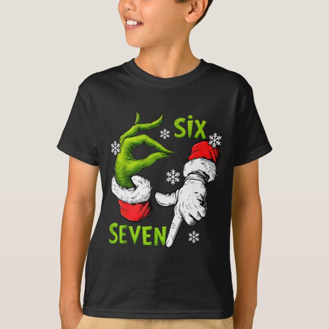 Funny Six Seven 67 Meme 6 7 Christmas Elf Hand Boy T-Shirt (Front)
