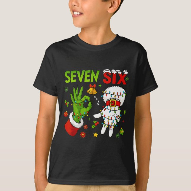Funny Six Seven 67 Meme 6 7 Christmas Elf Hand Boy T-Shirt (Front)