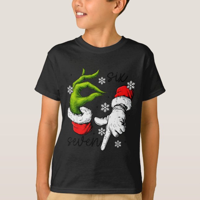 Funny Six Seven 67 Meme 6 7 Christmas Elf Hand Boy T-Shirt (Front)