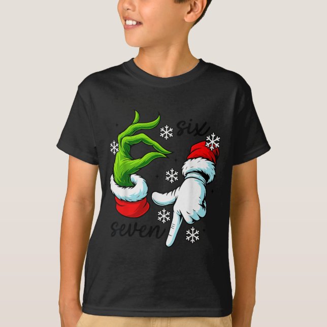 Funny Six Seven 67 Meme 6 7 Christmas Elf Hand Boy T-Shirt (Front)