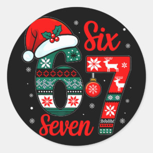 Funny Six Seven 67 Meme 6 7 Christmas Pajamas Men  Classic Round Sticker