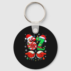 Funny Six Seven 67 Meme 6 7 Christmas Santa Hand B Keychain