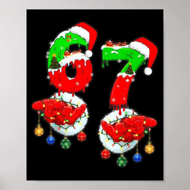 Funny Six Seven 67 Meme 6 7 Christmas Santa Hand B Poster (Front)