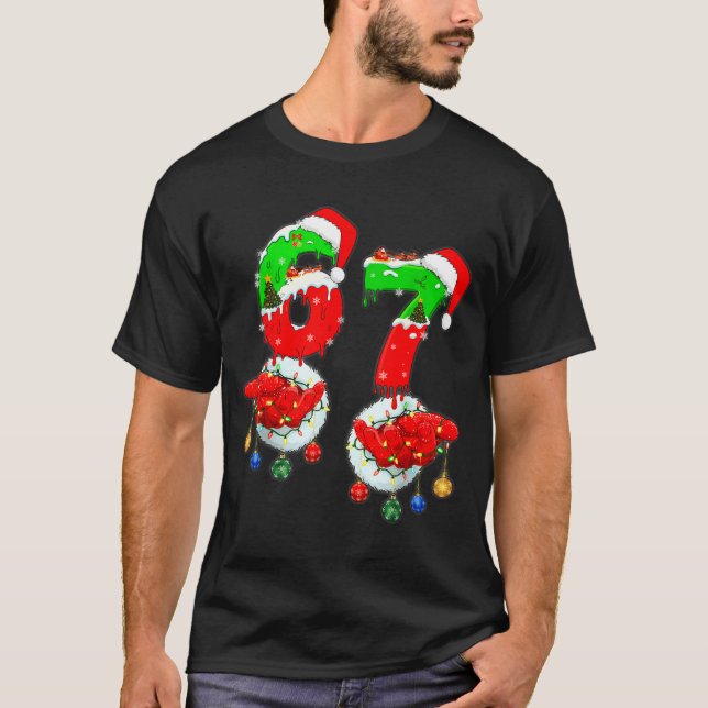 Funny Six Seven 67 Meme 6 7 Christmas Santa Hand B T-Shirt (Front)