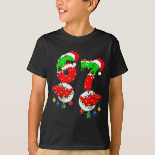 Funny Six Seven 67 Meme 6 7 Christmas Santa Hand B T-Shirt
