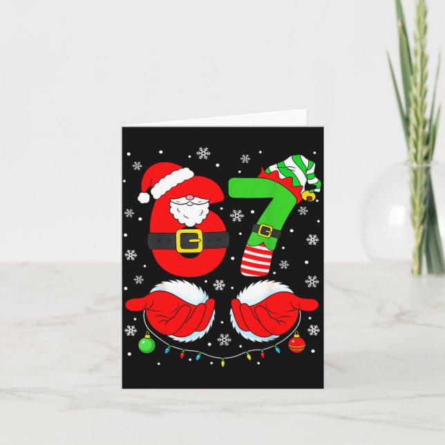 Funny Six Seven 67 Meme 6 7 Elf Santa Christmas Pa Card (Front)
