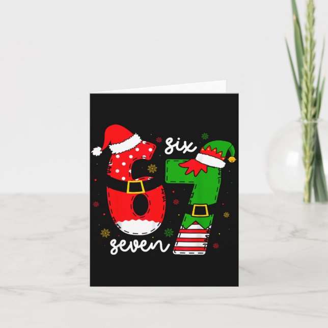 Funny Six Seven 67 Meme 6 7 Elf Santa Christmas Pa Card (Front)