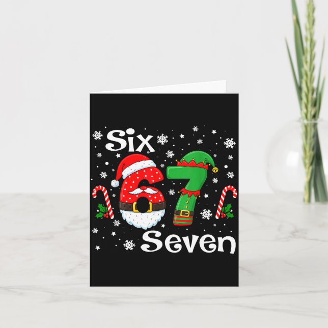 Funny Six Seven 67 Meme 6 7 Elf Santa Christmas Pa Card (Front)