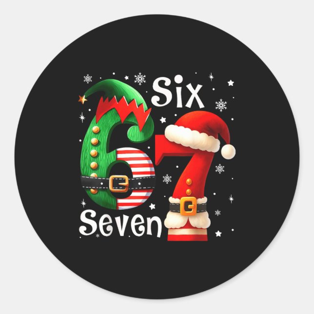 Funny Six Seven 67 Meme 6 7 Elf Santa Christmas Pa Classic Round Sticker (Front)