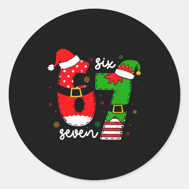 Funny Six Seven 67 Meme 6 7 Elf Santa Christmas Pa Classic Round Sticker (Front)