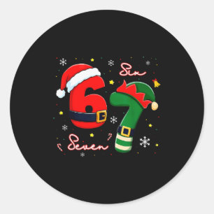 Funny Six Seven 67 Meme 6 7 Elf Santa Christmas Pa Classic Round Sticker