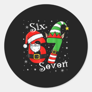 Funny Six Seven 67 Meme 6 7 Elf Santa Christmas Pa Classic Round Sticker