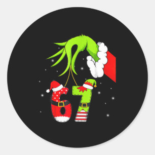 Funny Six Seven 67 Meme 6 7 Elf Santa Christmas Pa Classic Round Sticker