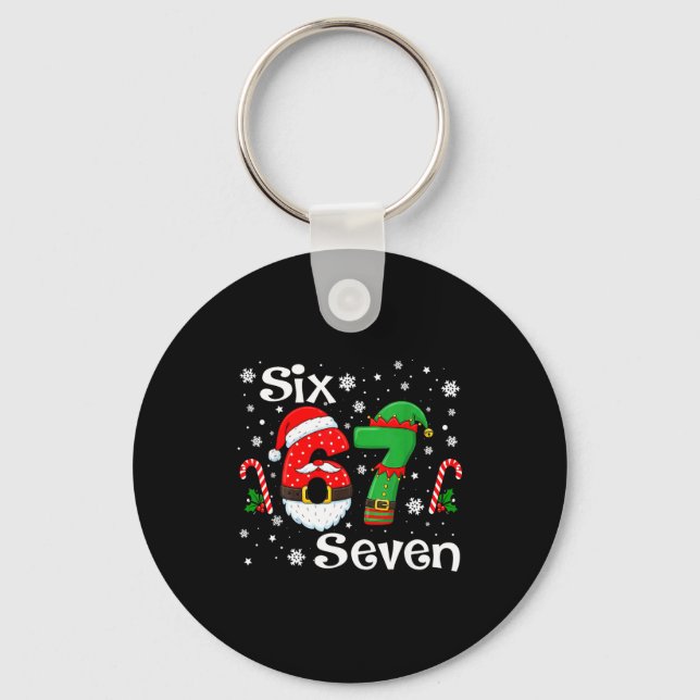 Funny Six Seven 67 Meme 6 7 Elf Santa Christmas Pa Keychain (Front)