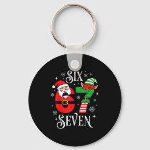 Funny Six Seven 67 Meme 6 7 Elf Santa Christmas Pa Keychain