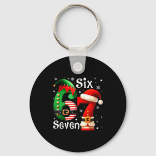 Funny Six Seven 67 Meme 6 7 Elf Santa Christmas Pa Keychain