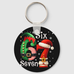 Funny Six Seven 67 Meme 6 7 Elf Santa Christmas Pa Keychain