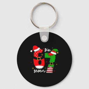 Funny Six Seven 67 Meme 6 7 Elf Santa Christmas Pa Keychain