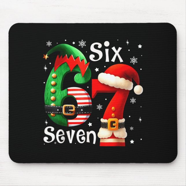 Funny Six Seven 67 Meme 6 7 Elf Santa Christmas Pa Mouse Pad (Front)
