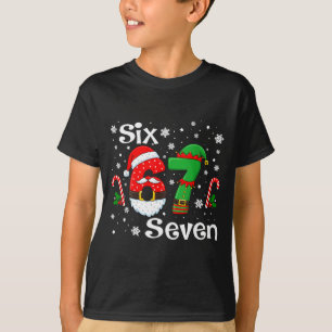 Funny Six Seven 67 Meme 6 7 Elf Santa Christmas Pa T-Shirt