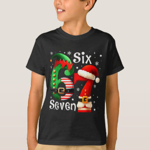 Funny Six Seven 67 Meme 6 7 Elf Santa Christmas Pa T-Shirt